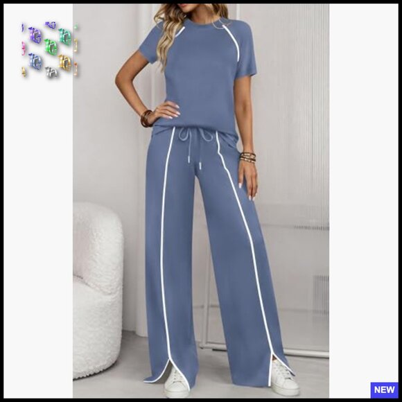 Casual Two Piece Lounge Set Wide Leg Pants Oversized Chic Summer Outfits - Picture 5 of 7